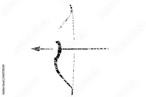 Vector Black silhouette of a drawn bow with an arrow piercing through it.