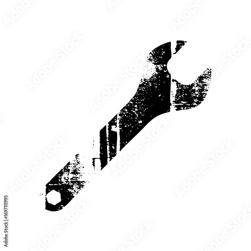 Vector Distressed black wrench with a rugged texture.