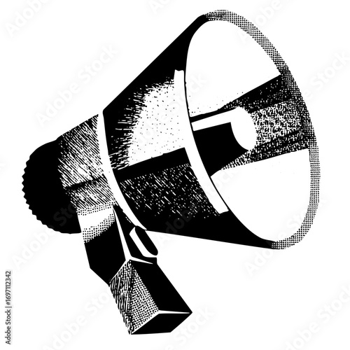 Vector Detailed of a vintage megaphone with textured shading.