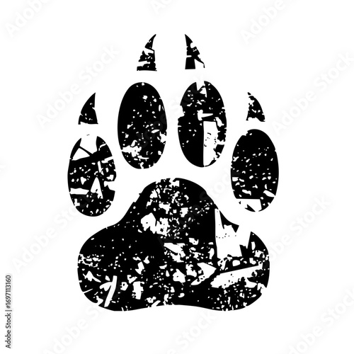 Vector Detailed black paw print with textured effect.