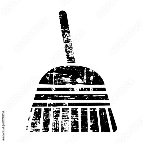 Vector Black silhouette of a cleaning broom with a long handle.
