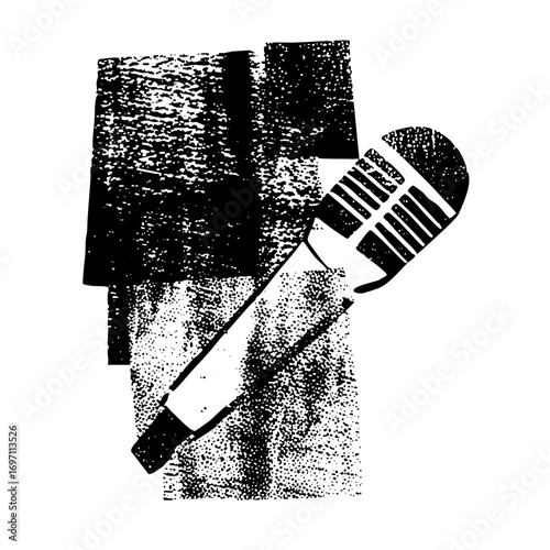 Vector Vintage microphone with performer silhouette .