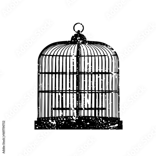 Vector Vintage birdcage with distressed texture.