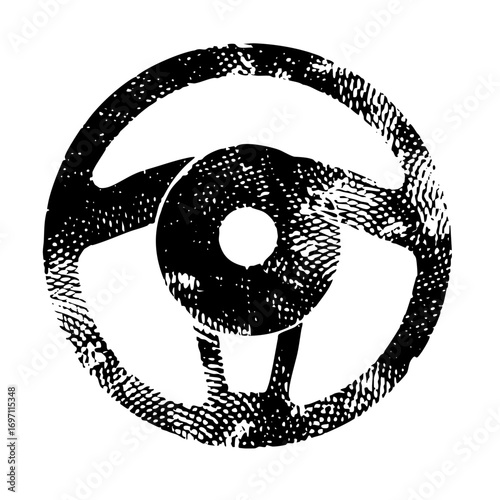 Vector Stylized steering wheel depicts driving control.