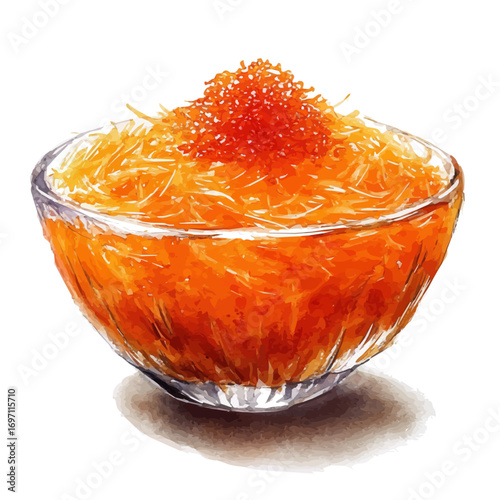 Kunafa, watercolor illustration vector, isolated on a white background.