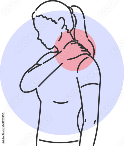 Woman experiencing severe pain in the neck and shoulder area