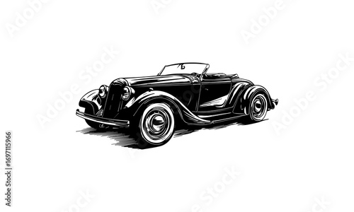 Vintage Car Illustrations. Classic Automobile Sketches, Retro Vehicle Drawings, Antique Car Art, Black and White Old Car Vector