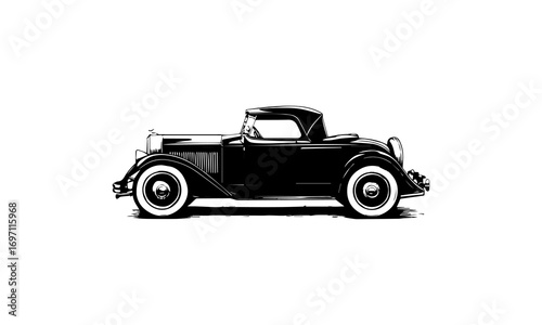 Vintage Car Illustrations. Classic Automobile Sketches, Retro Vehicle Drawings, Antique Car Art, Black and White Old Car Vector