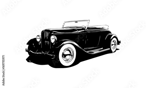 Vintage Car Illustrations. Classic Automobile Sketches, Retro Vehicle Drawings, Antique Car Art, Black and White Old Car Vector
