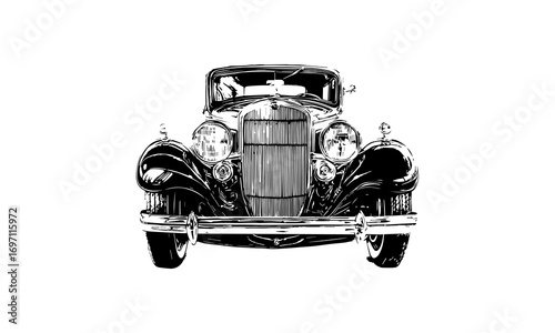 Vintage Car Illustrations. Classic Automobile Sketches, Retro Vehicle Drawings, Antique Car Art, Black and White Old Car Vector