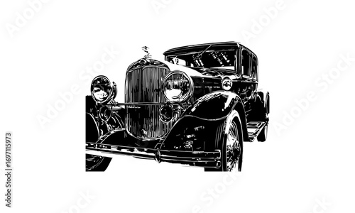 Vintage Car Illustrations. Classic Automobile Sketches, Retro Vehicle Drawings, Antique Car Art, Black and White Old Car Vector