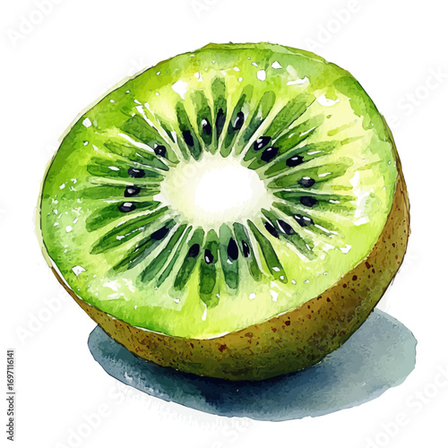 Kiwi, watercolor clipart vector, isolated on a white background.