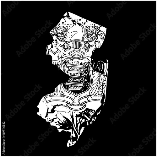 Vector Intricate portrait silhouette of a figure with ornamental details.