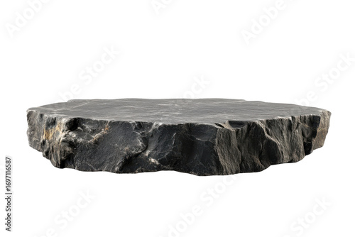 Rough grey stone pedestal isolated on transparent background. Flat rock podium for product display isolated on white background.