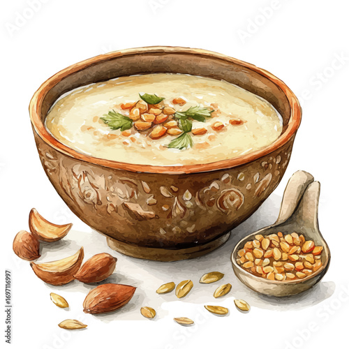 watercolor vector of Kheer, isolated on a white background.