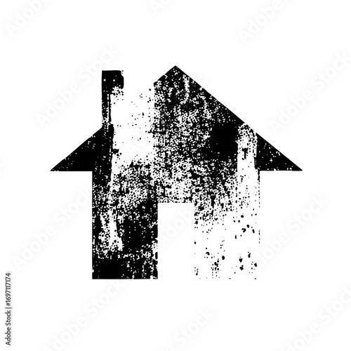Vector Distressed house depicts a weathered home silhouette.