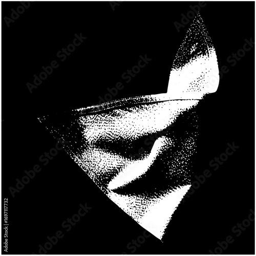 Vector Dramatic face portrait with contrasting light and shadow.