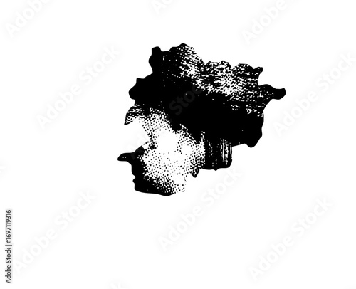 Vector Abstract profile of a person shouting in monochrome.