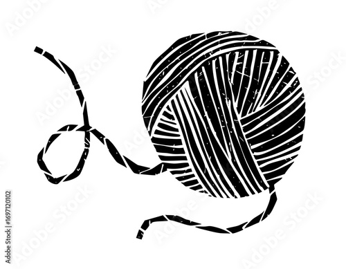 Vector Black yarn ball with loose ends