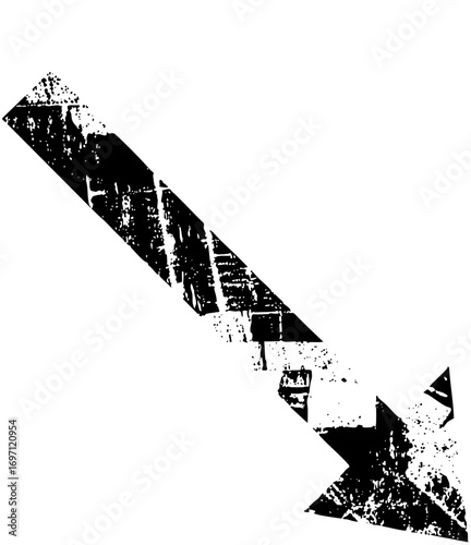 Vector Distressed downward arrow with fragmented .