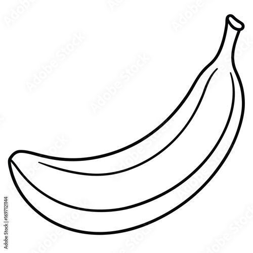 Black and White Line Drawing of a Banana on a White Background fruit food