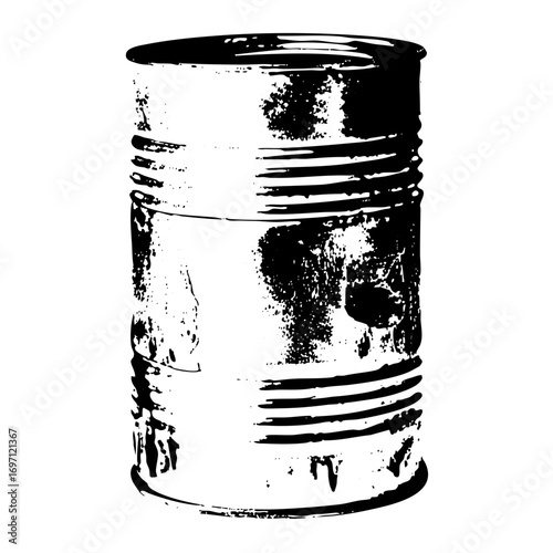 Vector Distressed metal can with horizontal ridges.