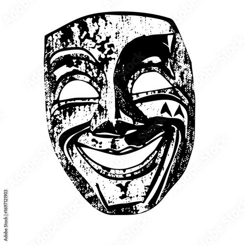 Vector Distressed grinning mask with dark accents.
