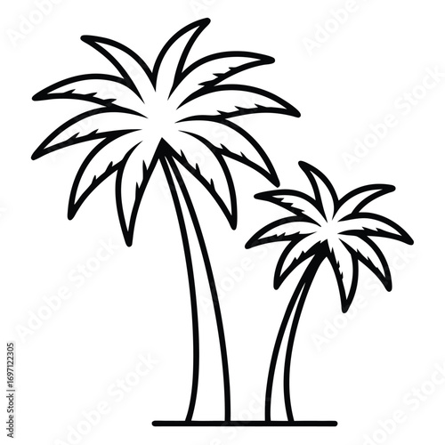 Outline Illustration Of Two Palm Trees On White silhouette tropical