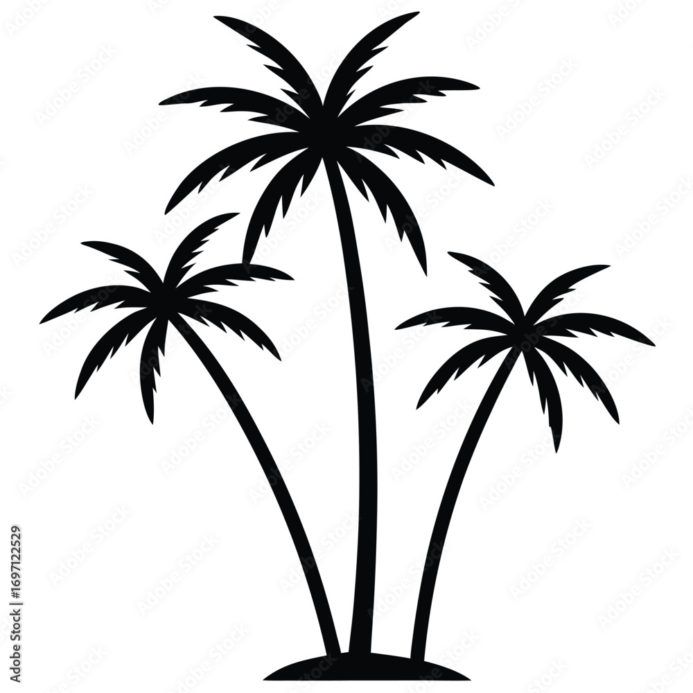 Fototapeta premium Silhouette Of Three Palm Trees On A White Background tropical beach