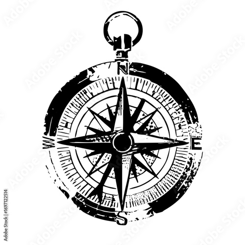Vector Detailed black compass rose with cardinal directions.