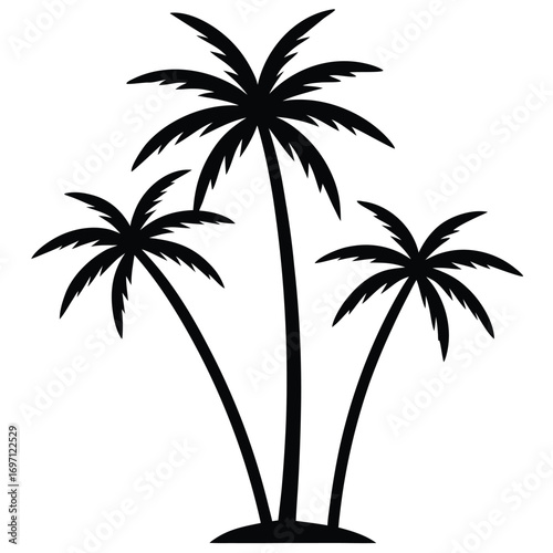 Silhouette Of Three Palm Trees On A White Background tropical beach