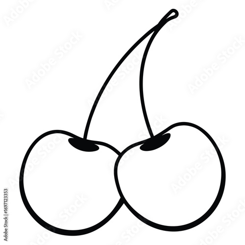 Stylized Outline of Two Cherries with a Stem on a White Background cherry fruit