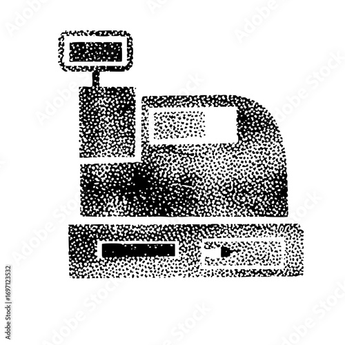 Vector Detailed of a vintage cash register with a display screen.