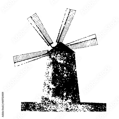 Vector Rustic windmill with rotating blades