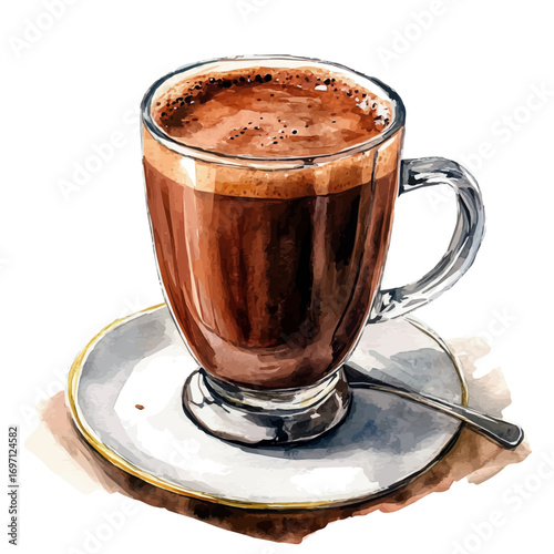 Hot Chocolate, watercolor illustration vector, isolated on a white background.