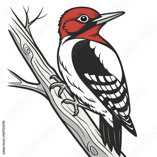 red-headed-woodpecker---colour-color-design-and-wh (1)