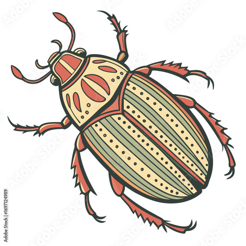 Illustration of a colorful beetle with decorative pattern
