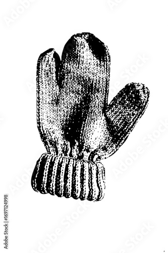 Vector Detailed of knitted mittens with ribbed cuffs.