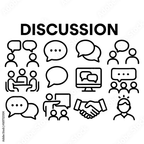 Simple Outline Line Discussion Communication People Group Icon Set