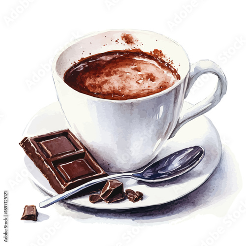 Hot Chocolate, watercolor painting vector, isolated on a white background.