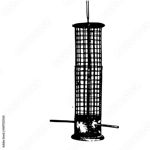 Vector Wireframe bird feeder depicts a cylindrical structure for avian dining.