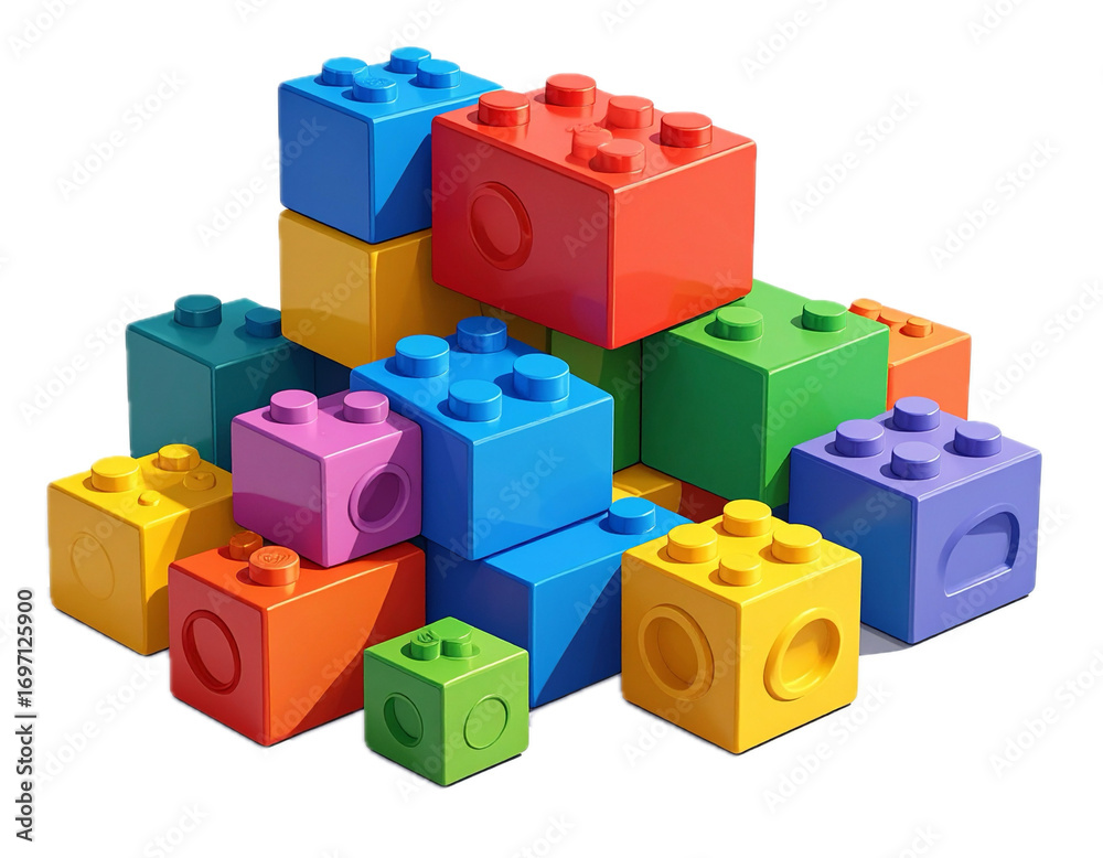 Naklejka premium colorful plastic toy blocks 3d render illustration isolated on transparent background
