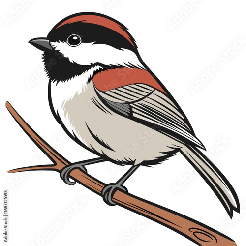 Illustration of a chickadee bird on a branch