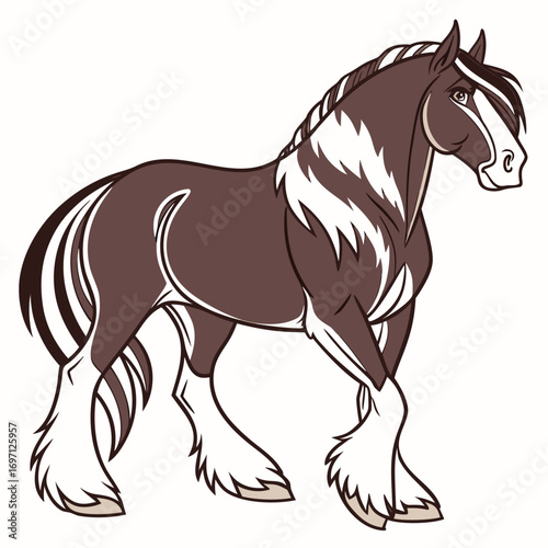Cartoon shire horse with white mane and legs