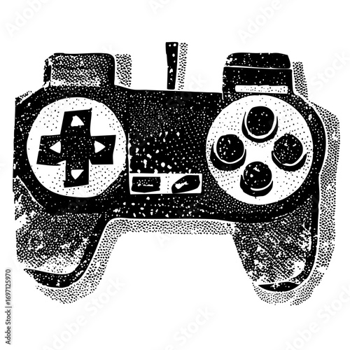 Vector Vintage gaming controller with directional pad and buttons.