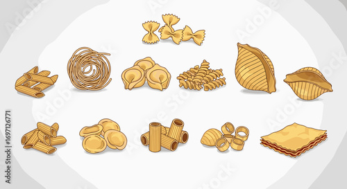 An assortment of different types of pasta including farfalle penne tortellini and lasagna noodles variety