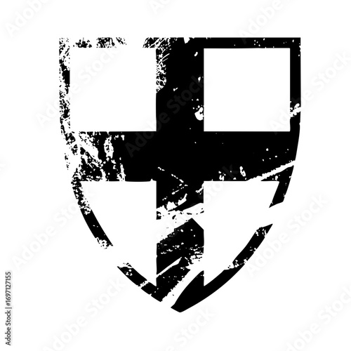 Vector Distressed shield with central cross emblem.