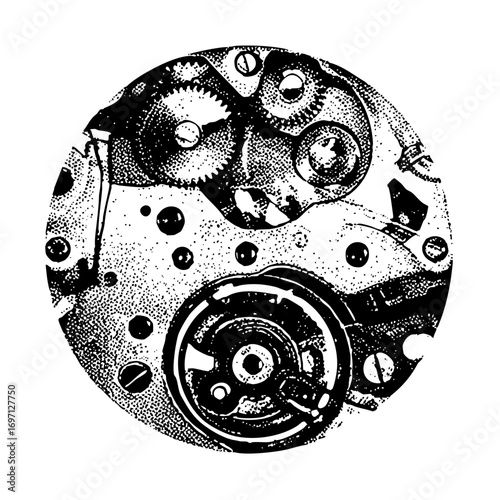 Vector Intricate clockwork mechanism showcases detailed gears and components.