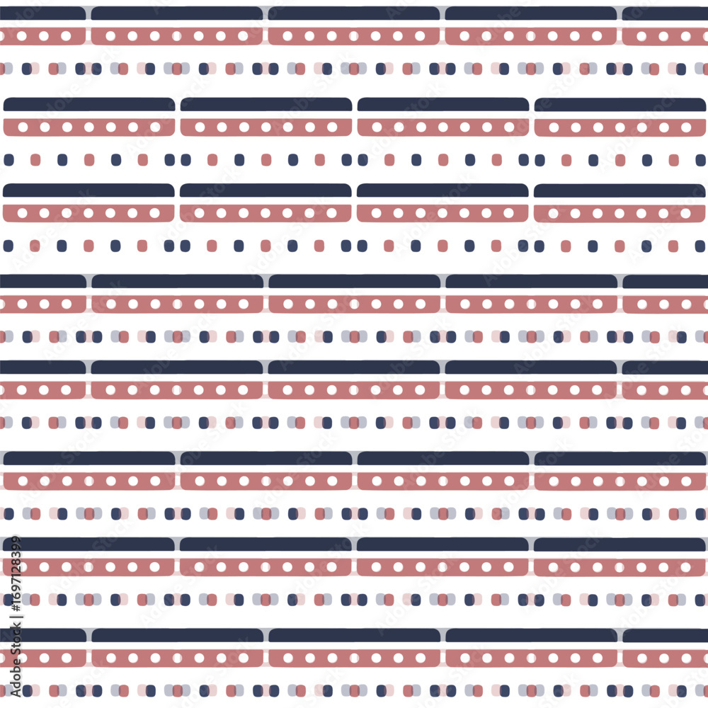 Fototapeta premium Seamless geometric pattern with abstract stripes and dots in minimalistic style. Vector illustration for greeting card, fabric, textile, paper, print