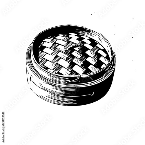Vector Detailed of a woven bamboo steamer basket.